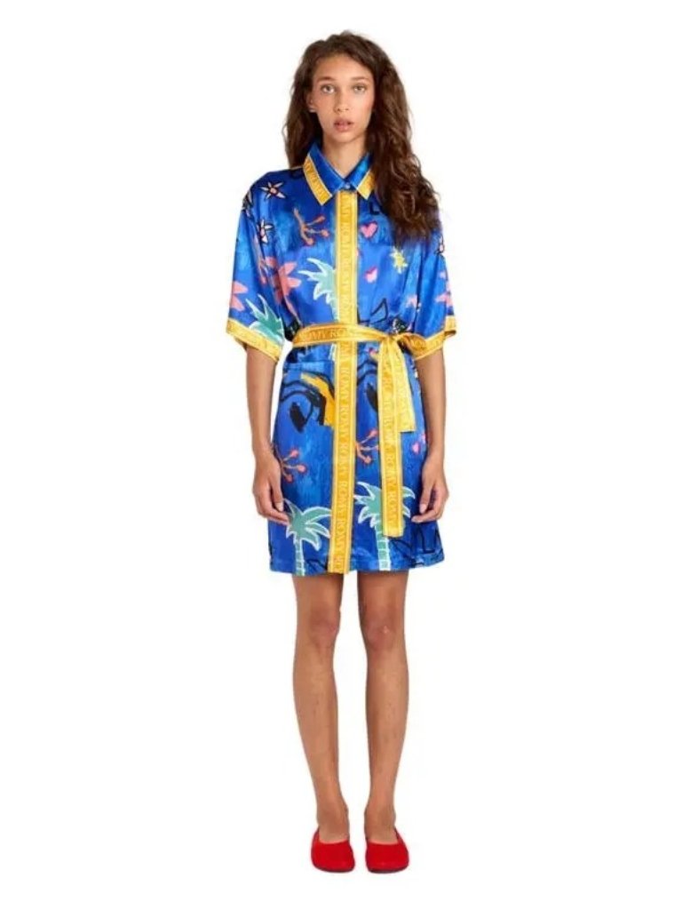 Romy Lover Print Mini Dress Blue Size Small Nwt
